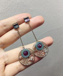 French Retro Ethnic Style Double-Sided Hollow Carved Round Long Earrings - Bohemian Vacation Accessories