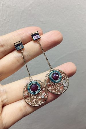 French Retro Ethnic Style Double-Sided Hollow Carved Round Long Earrings - Bohemian Vacation Accessories