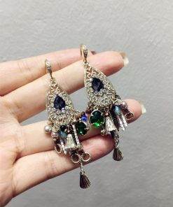 French Retro Ethnic Style Handmade Water Drop Rhinestone Tassel Earrings - Irregular Crystal Hooks for Boho Chic Look