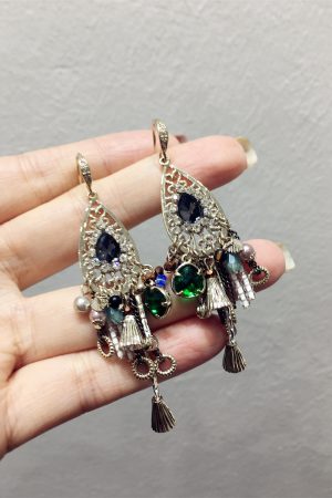 French Retro Ethnic Style Handmade Water Drop Rhinestone Tassel Earrings - Irregular Crystal Hooks for Boho Chic Look