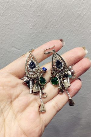 French Retro Ethnic Style Handmade Water Drop Rhinestone Tassel Earrings - Irregular Crystal Hooks for Boho Chic Look