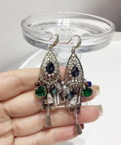 French Retro Ethnic Style Handmade Water Drop Rhinestone Tassel Earrings - Irregular Crystal Hooks for Boho Chic Look