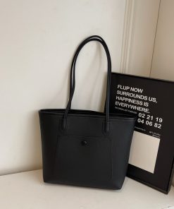 French Retro Lychee Pattern Tote Bag for Women - Large Capacity Shoulder Handbag for College Students and Commuters