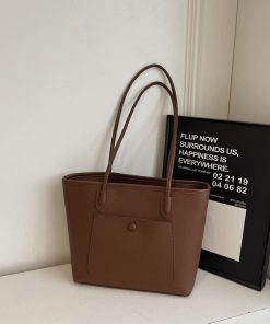 French Retro Lychee Pattern Tote Bag for Women - Large Capacity Shoulder Handbag for College Students and Commuters