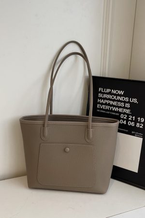 French Retro Lychee Pattern Tote Bag for Women - Large Capacity Shoulder Handbag for College Students and Commuters