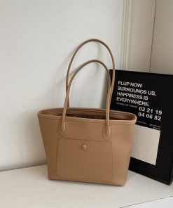 French Retro Lychee Pattern Tote Bag for Women - Large Capacity Shoulder Handbag for College Students and Commuters