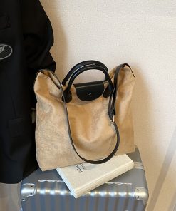 French Retro Matte Tote Bag for Women - 2025 New Fashion, Large Capacity Foldable Shoulder & Crossbody Commuting Bag