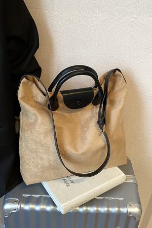 French Retro Matte Tote Bag for Women - 2025 New Fashion, Large Capacity Foldable Shoulder & Crossbody Commuting Bag