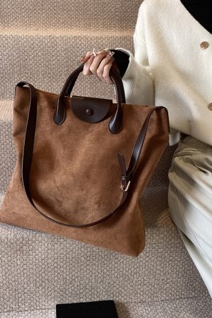 French Retro Matte Tote Bag for Women - 2025 New Fashion, Large Capacity Foldable Shoulder & Crossbody Commuting Bag