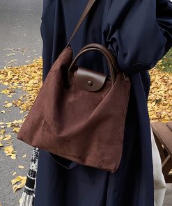 French Retro Matte Tote Bag for Women - 2025 New Fashion, Large Capacity Foldable Shoulder & Crossbody Commuting Bag