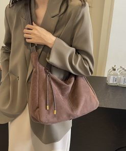 French Retro Suede Tote Bag for Women - 2025 Fashion Crossbody Shoulder Bag for Classes and Commuting