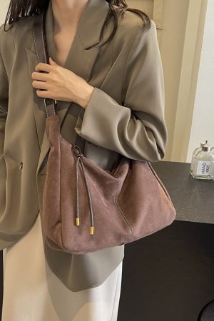 French Retro Suede Tote Bag for Women - 2025 Fashion Crossbody Shoulder Bag for Classes and Commuting