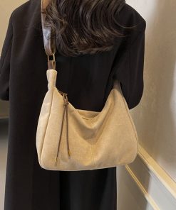 French Retro Suede Tote Bag for Women - 2025 Fashion Crossbody Shoulder Bag for Classes and Commuting