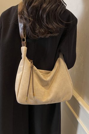 French Retro Suede Tote Bag for Women - 2025 Fashion Crossbody Shoulder Bag for Classes and Commuting
