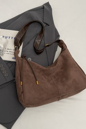 French Retro Suede Tote Bag for Women - 2025 Fashion Crossbody Shoulder Bag for Classes and Commuting