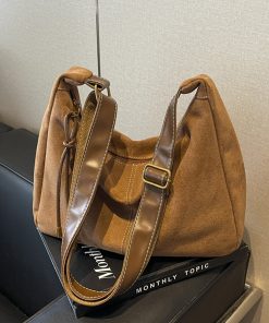 French Retro Suede Tote Bag for Women - 2025 Fashion Crossbody Shoulder Bag for Classes and Commuting