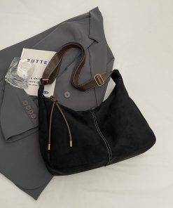 French Retro Suede Tote Bag for Women - 2025 Fashion Crossbody Shoulder Bag for Classes and Commuting