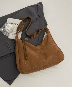 French Retro Suede Tote Bag for Women - 2025 Fashion Crossbody Shoulder Bag for Classes and Commuting