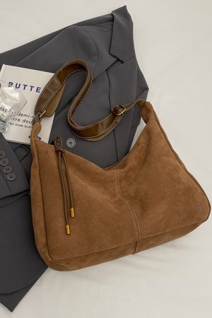 French Retro Suede Tote Bag for Women - 2025 Fashion Crossbody Shoulder Bag for Classes and Commuting