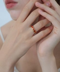 French Retro Zodiac Year Heart-Shaped Open Ring for Women - High-End Floating Design in Red, Perfect for Fashion Lovers