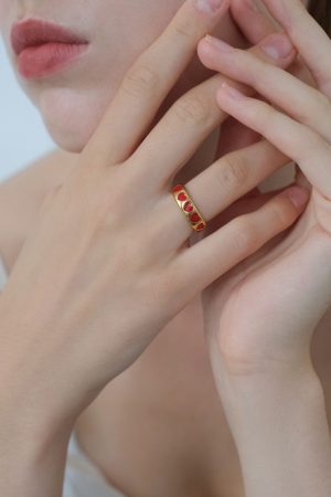 French Retro Zodiac Year Heart-Shaped Open Ring for Women - High-End Floating Design in Red, Perfect for Fashion Lovers