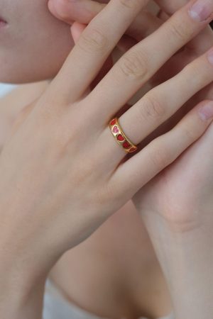 French Retro Zodiac Year Heart-Shaped Open Ring for Women - High-End Floating Design in Red, Perfect for Fashion Lovers