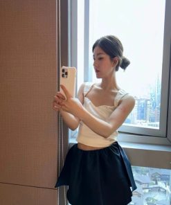 French Satin White Camisole for Women - Ballet-Inspired Summer Outerwear, Elegant High-End Top, 90s Trendy Fashion