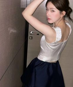 French Satin White Camisole for Women - Ballet-Inspired Summer Outerwear, Elegant High-End Top, 90s Trendy Fashion