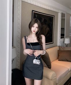 French Square Neck Sleeveless Dress for Women - Waist-Cinching Stylish Short Skirt, Summer Hot Girl Fashion