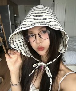 French Striped Wide-Brimmed Fisherman Hat for Sun Protection - Flattering Face Shape, 2025 Women's INS Style Hat