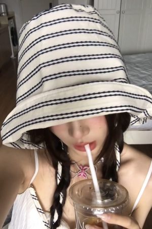 French Striped Wide-Brimmed Fisherman Hat for Sun Protection - Flattering Face Shape, 2025 Women's INS Style Hat