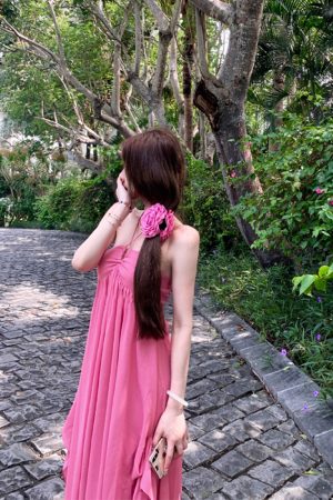 French-Style Backless Halter Slip Dress with Fairy Design - Summer Vacation Long Dress for Hot Girls