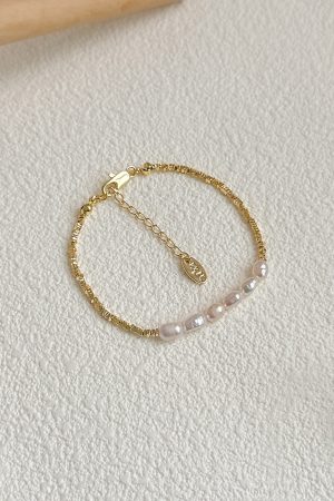 French-Style Baroque Metal Splicing Freshwater Pearl Bracelet - Vintage Women's Jewelry with Unique Niche Design