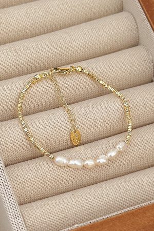 French-Style Baroque Metal Splicing Freshwater Pearl Bracelet - Vintage Women's Jewelry with Unique Niche Design