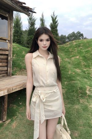 French-Style Bodycon Dress Set for Women - Sleeveless Tank Top & Short Skirt - Summer Fashion, Chic & Elegant
