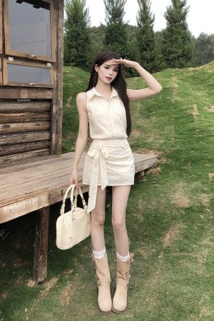 French-Style Bodycon Dress Set for Women - Sleeveless Tank Top & Short Skirt - Summer Fashion, Chic & Elegant