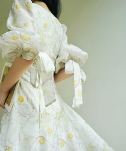 French Style Botanical Print Maxi Dress with Large Neckline, Waist-Cinching Design - Sweet and Elegant Fashion for Every Occasion