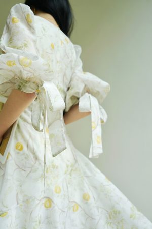 French Style Botanical Print Maxi Dress with Large Neckline, Waist-Cinching Design - Sweet and Elegant Fashion for Every Occasion