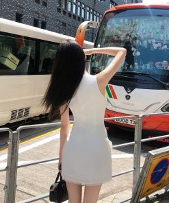 French-Style Bow Sleeveless Dress for Women - High-End Waist-Cinching Slim Mini Skirt for Summer, Chic Design for Fashion Lovers