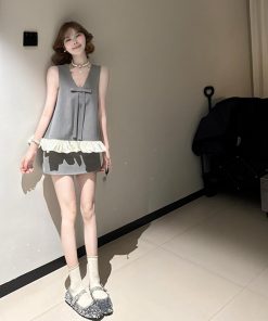 French-Style Bow Sleeveless Top & Bodycon Mini Skirt Set for Women - High-End Temperament Summer Fashion
