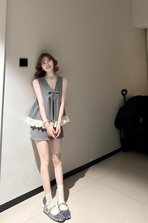 French-Style Bow Sleeveless Top & Bodycon Mini Skirt Set for Women - High-End Temperament Summer Fashion