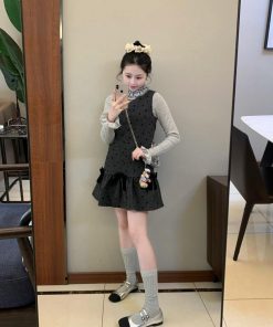 French-style Bow Tie Polka Dot Vest Dress for Women, Short Skirt Shirt Top, Perfect for Spring, Chic 90s Inspired Fashion