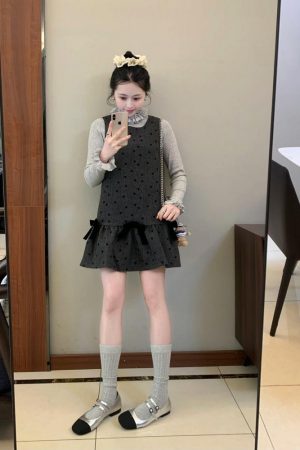French-style Bow Tie Polka Dot Vest Dress for Women, Short Skirt Shirt Top, Perfect for Spring, Chic 90s Inspired Fashion
