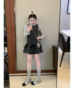 French-style Bow Tie Polka Dot Vest Dress for Women, Short Skirt Shirt Top, Perfect for Spring, Chic 90s Inspired Fashion