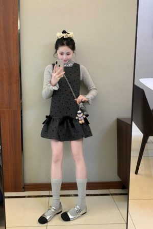 French-style Bow Tie Polka Dot Vest Dress for Women, Short Skirt Shirt Top, Perfect for Spring, Chic 90s Inspired Fashion