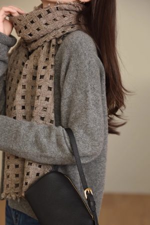 French-Style Cashmere Blend Hollow Woven Scarf - Versatile Casual Neck Warmer for Effortless Chic Style