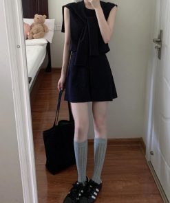 French-Style Casual Sleeveless Vest Top and A-Line Short Skirt Two-Piece Set for Women - Summer 2025 Fashion