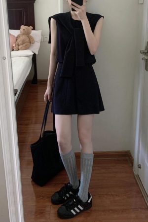 French-Style Casual Sleeveless Vest Top and A-Line Short Skirt Two-Piece Set for Women - Summer 2025 Fashion