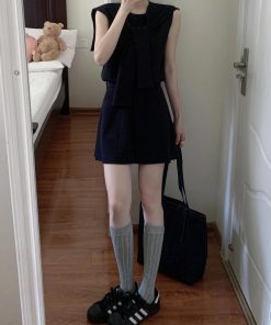 French-Style Casual Sleeveless Vest Top and A-Line Short Skirt Two-Piece Set for Women - Summer 2025 Fashion