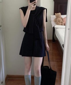 French-Style Casual Sleeveless Vest Top and A-Line Short Skirt Two-Piece Set for Women - Summer 2025 Fashion